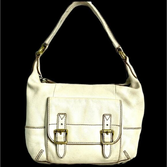 VINTAGE FOSSIL IVORY GENUINE LEATHER MEDIUM HOBO TOTE SHOULDER BAG HANDBAG PURSE - Picture 1 of 11